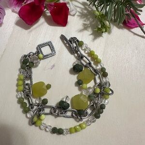 Silpada Lime Green Multi-Strand Sterling Silver 925 Gemstone Bracelet 7.5” long